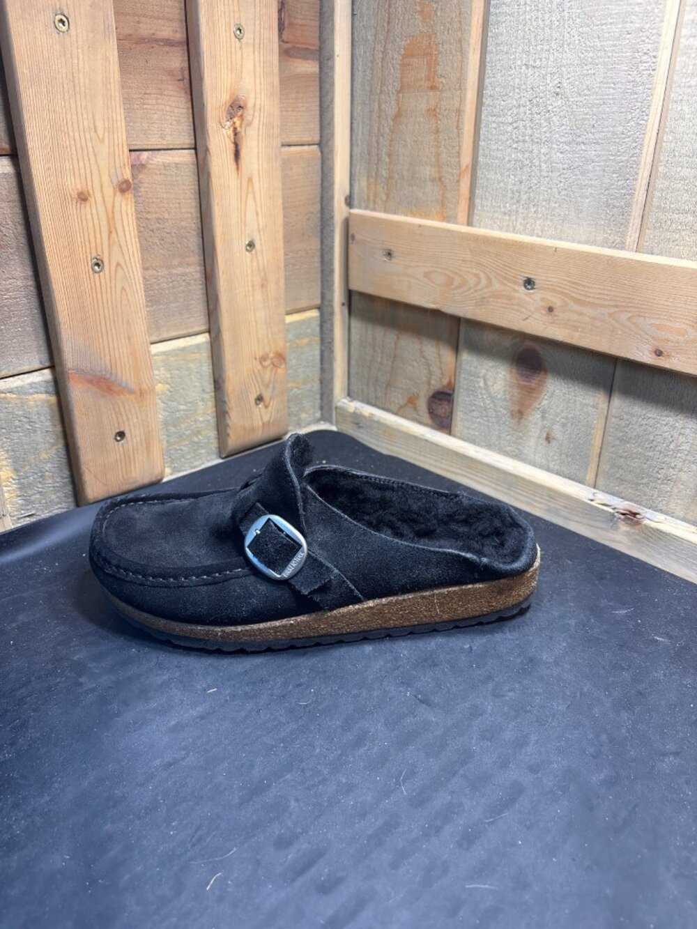 Birkenstock Buckley Black Suede Shearling Clog Unisex Size US W7 US M5 EU 38 - Picture 8 of 11